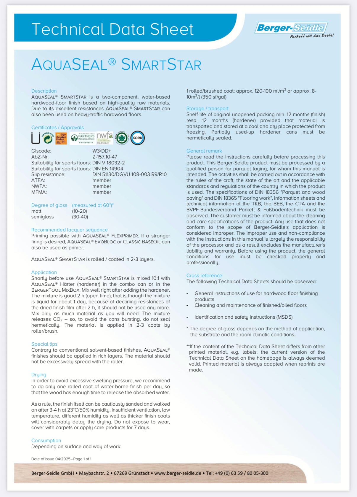 BERGER-SEIDLE | AQUA-SEAL SMARTSTAR WITH HARDENER (5.5L)