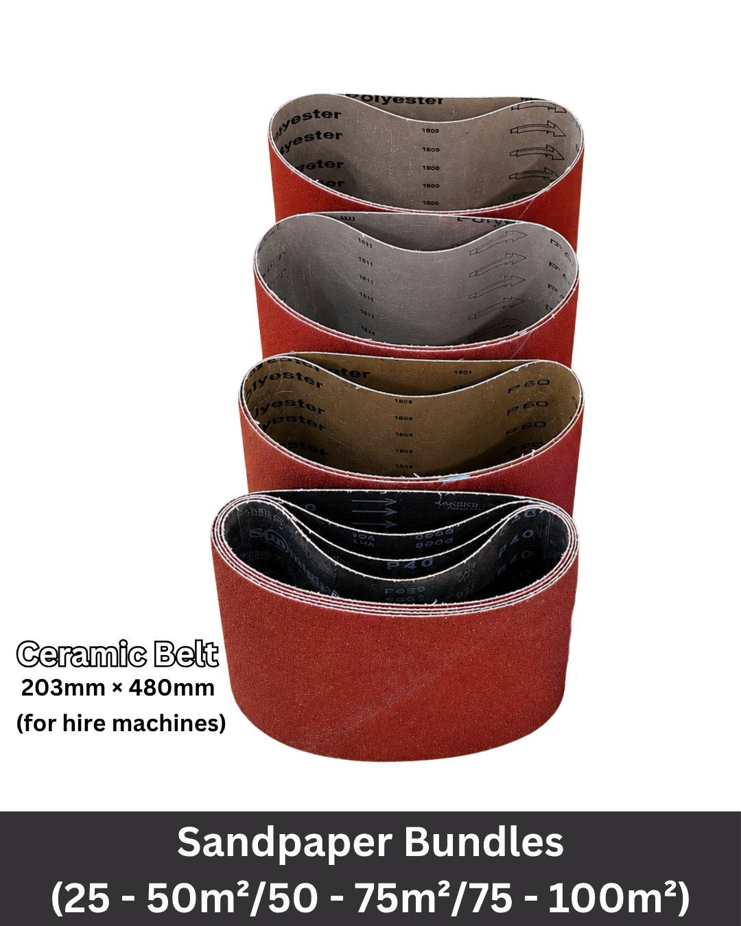 SANDPAPER | CERAMIC BELTS BUNDLE | 203mm X 480mm (for hire machines)