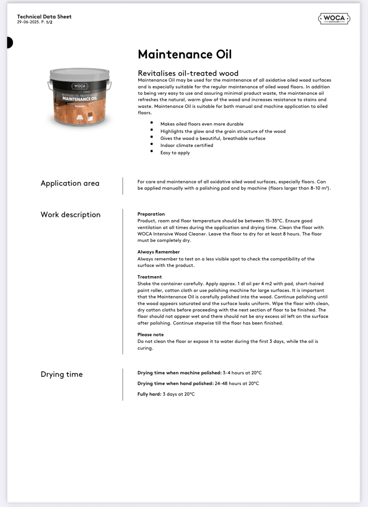 WOCA | MAINTENANCE OIL | OILED FLOORS