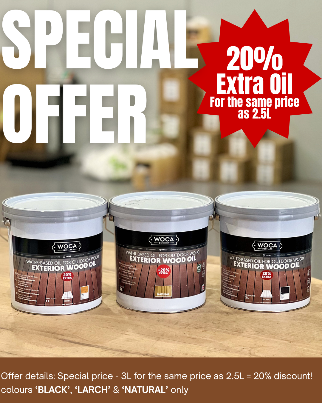 WOCA | EXTERIOR WOOD OIL | NATURAL, LARCH & BLACK | (3L SPECIAL)