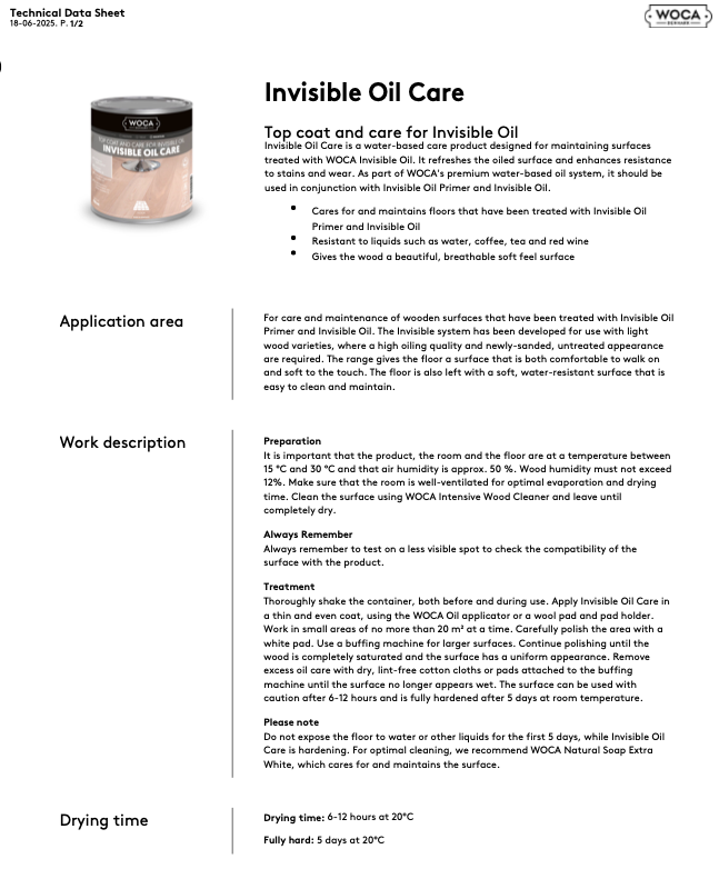 WOCA | INVISIBLE OIL CARE | NATURAL (1L)